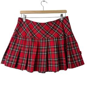 TRIPP NYC Vintage Y2K Red Plaid Mini Skirt Womens Large Punk Goth EMO Pleated